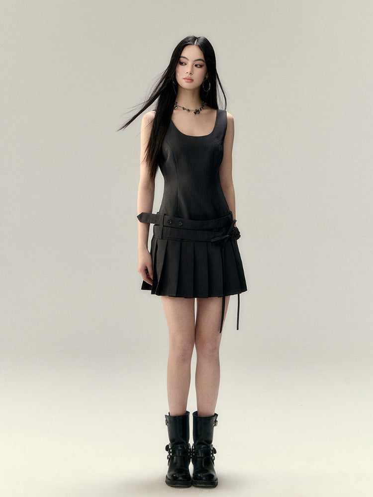 Rose Flower Waist Belt Suit Dress - CHINASQUAD