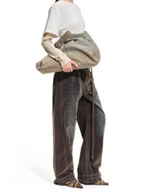 Terracotta Velvet-Washed Wide-Leg Jeans