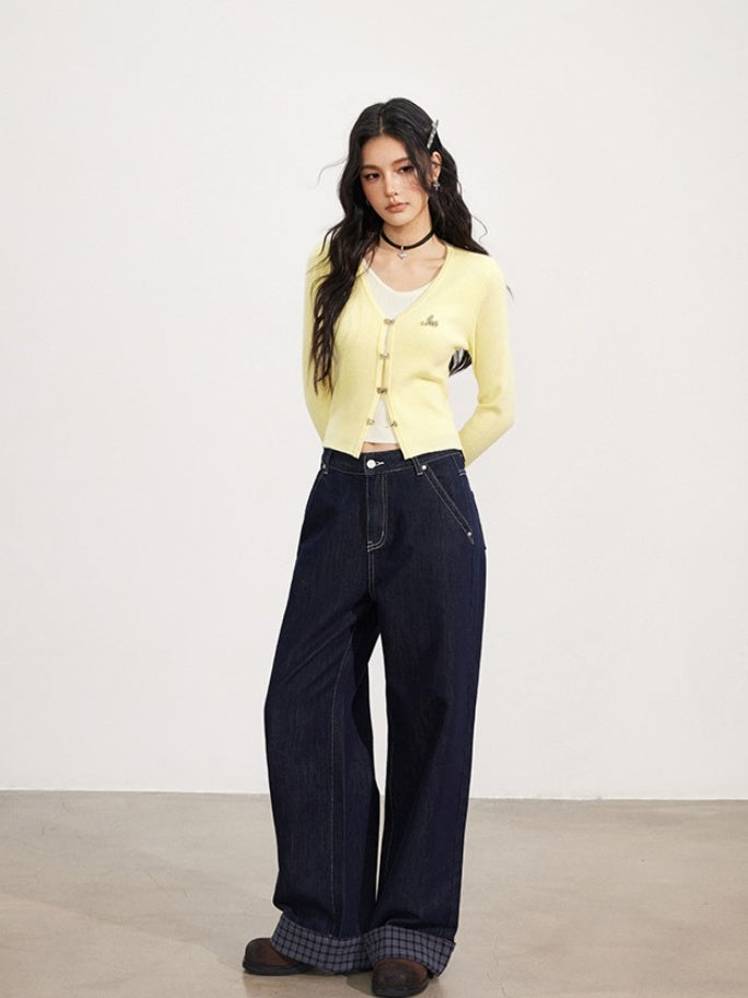 Contrast Layered Knit Cardigan - CHINASQUAD