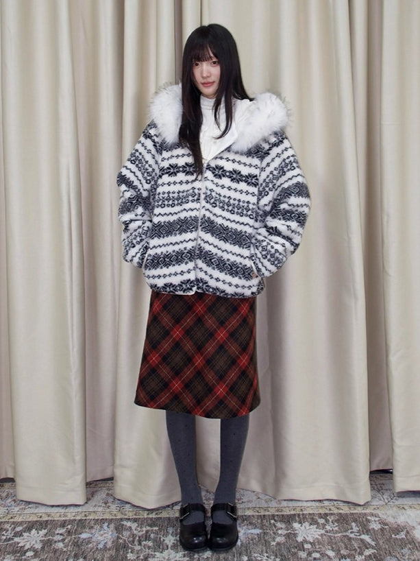 Vintage Plaid Wool-Blend Midi Skirt