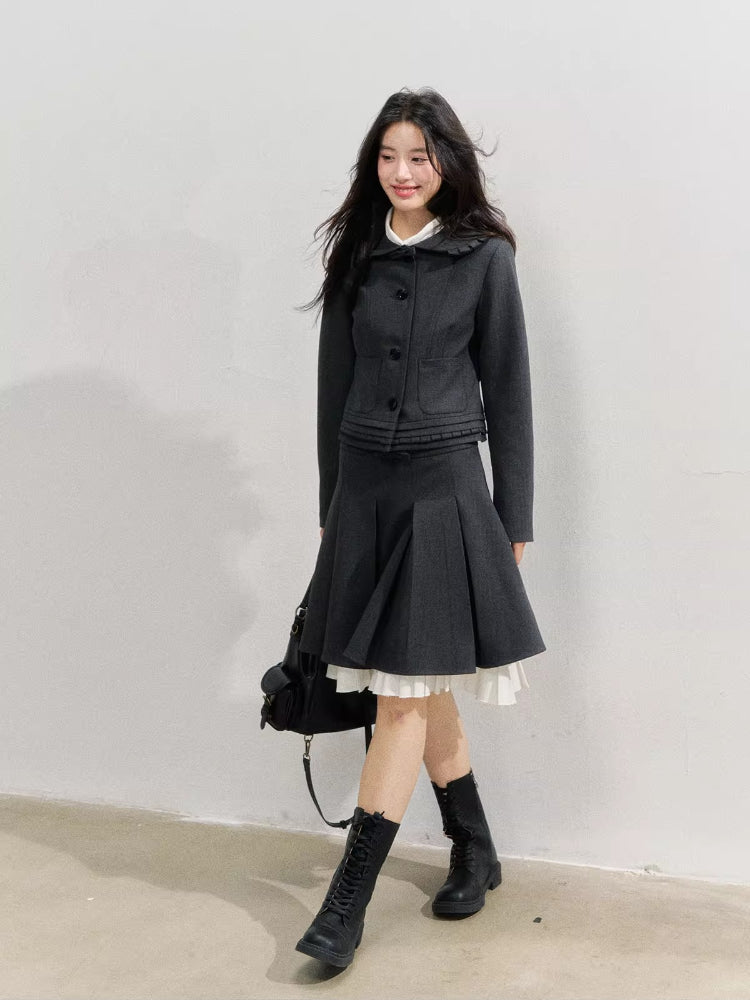 Preppy Style Lapel Suit Jacket & Skirt Set