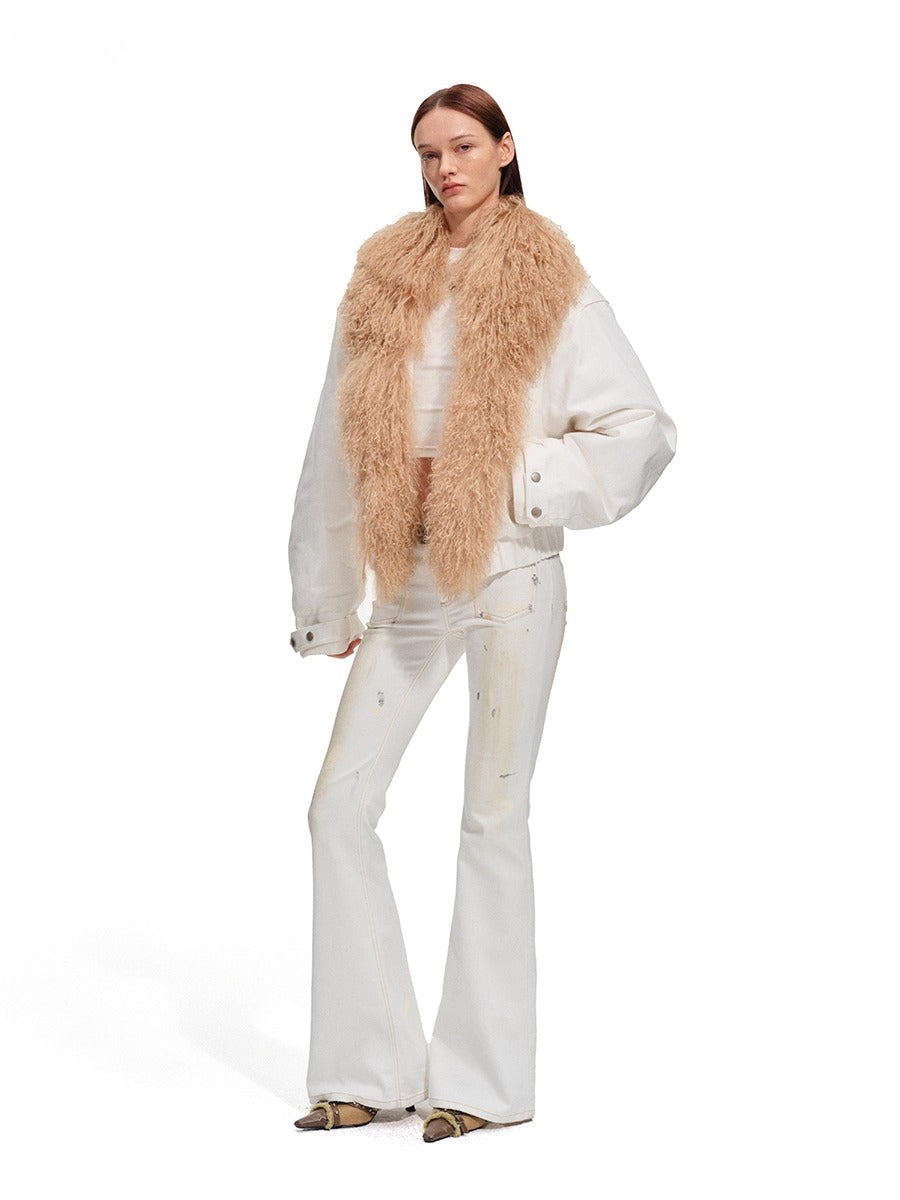 Polar Shearling Collar Denim Down Jacket