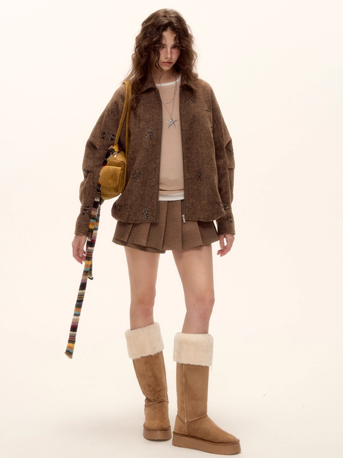 Mohair Blend Pleated Mini Skirt