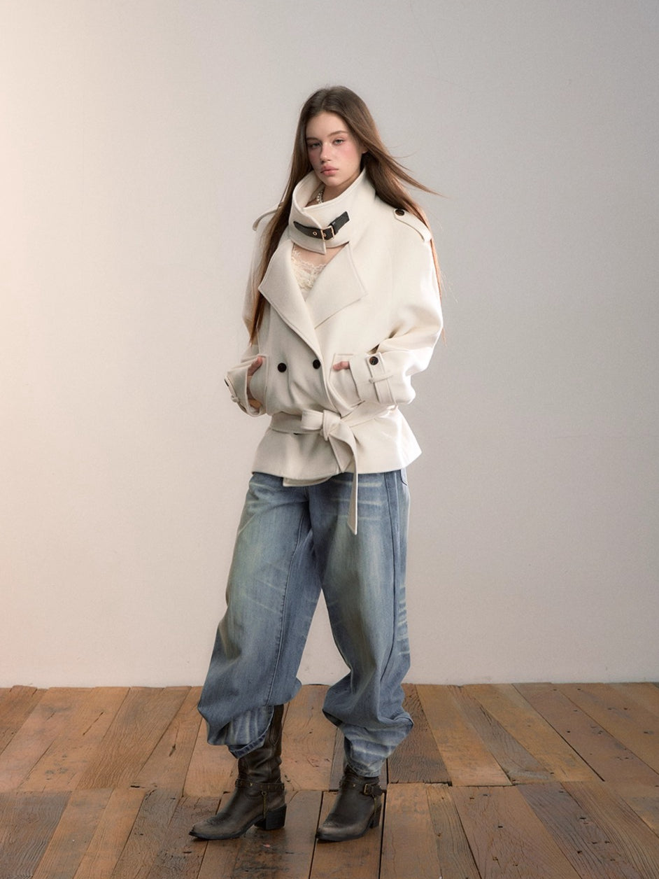 Structured Wool Blend High-Neck Coat