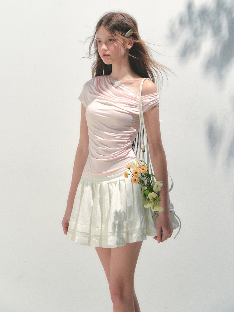 Fake Two-piece Off-the-Shoulder Short-sleeve T-shirt - CHINASQUAD