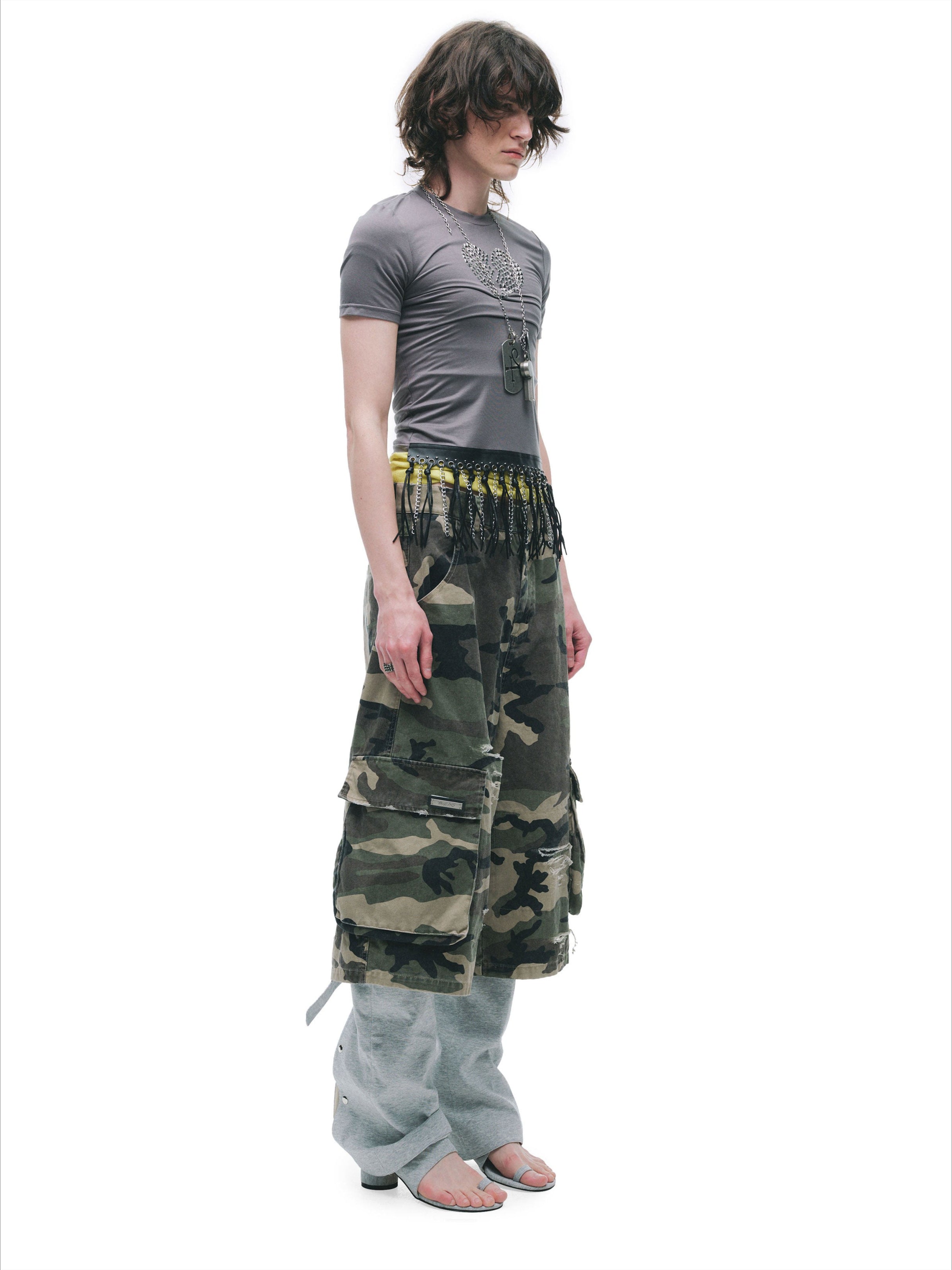 Distressed Slim-Fit Cotton Mid-Length Shorts