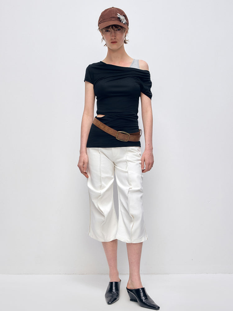 Slanted Shoulder Strap Short-Sleeve T-shirt - CHINASQUAD