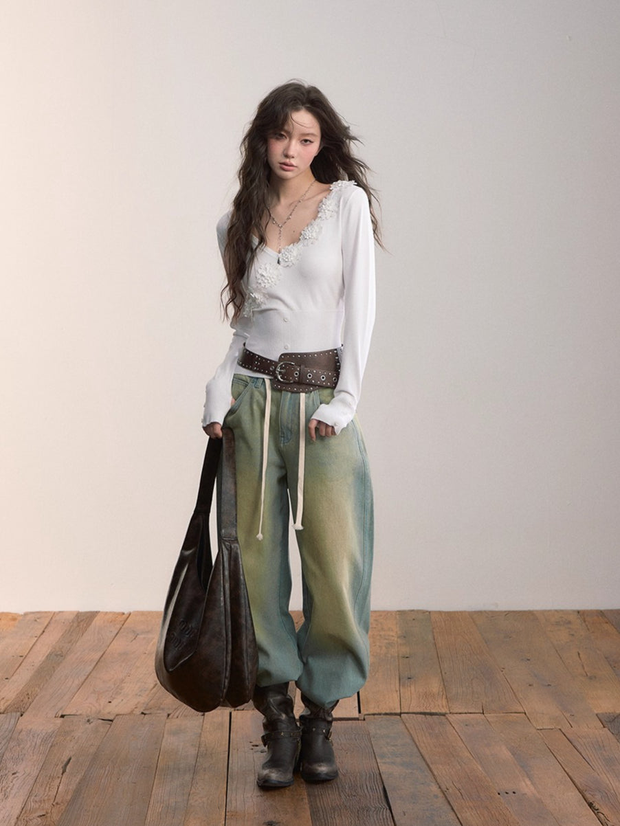 Denim Essence Relaxed Drawstring Pants - CHINASQUAD