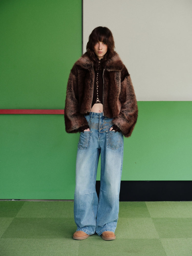 (Final Sale) Washed Denim Wide-Leg Pants - CHINASQUAD