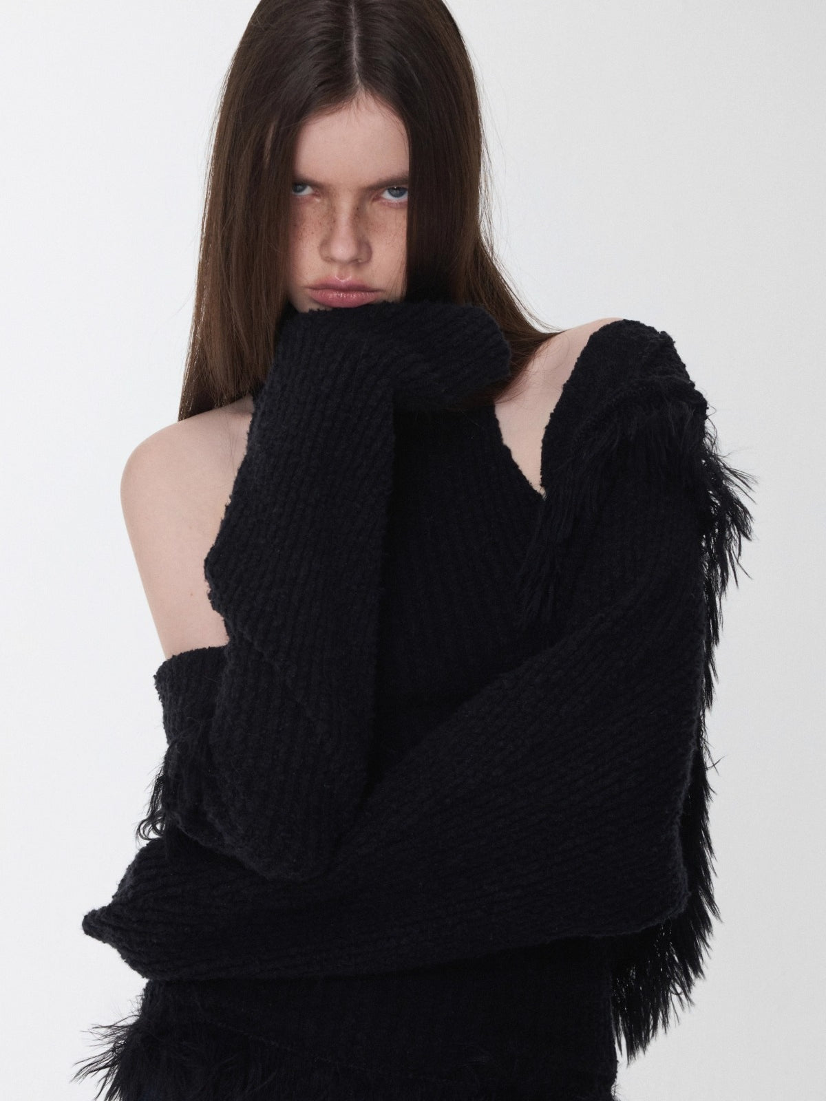 Fringe Knit Vest & Hooded Sleeveless Set