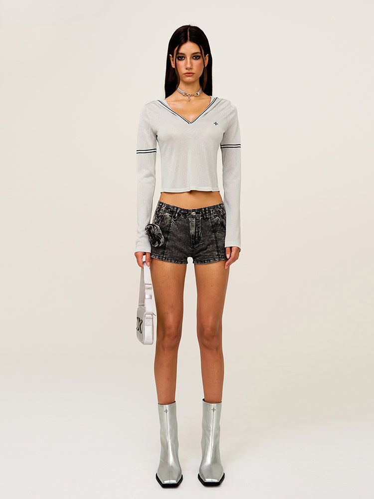 Knit Long Sleeve V-Neck Blouse - CHINASQUAD