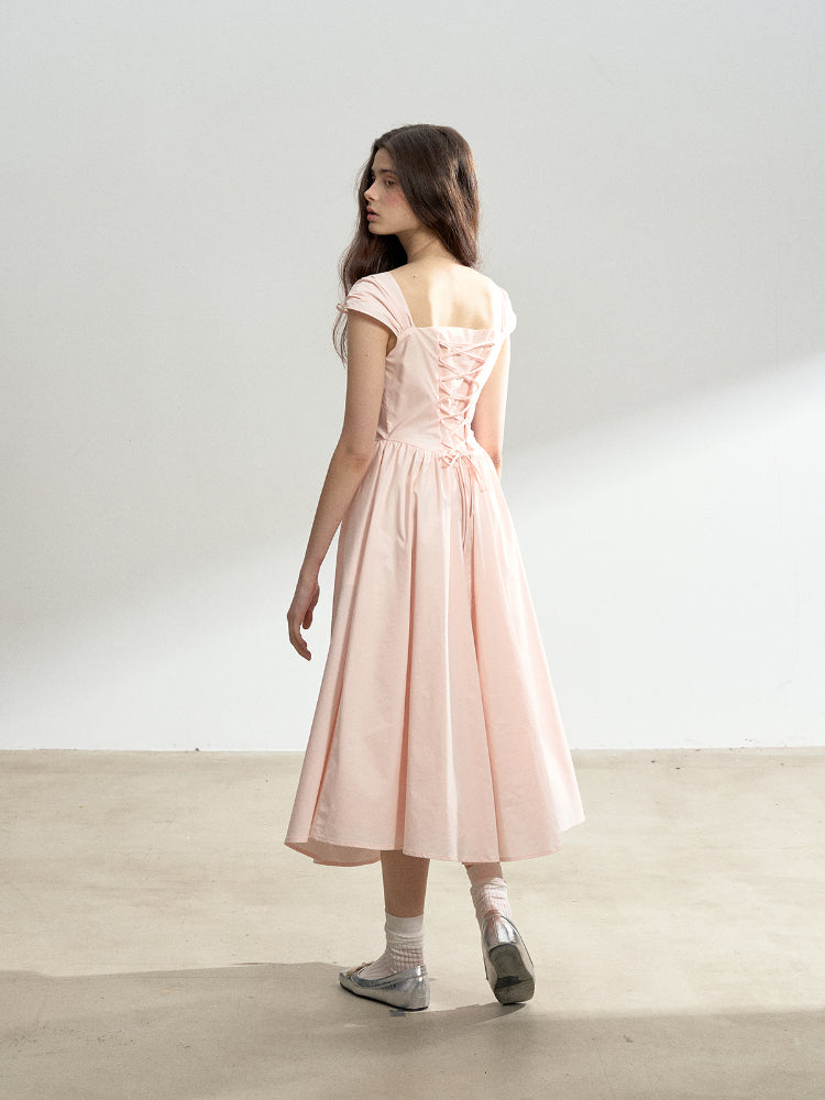 Pink French Vintage Strap Dress - CHINASQUAD