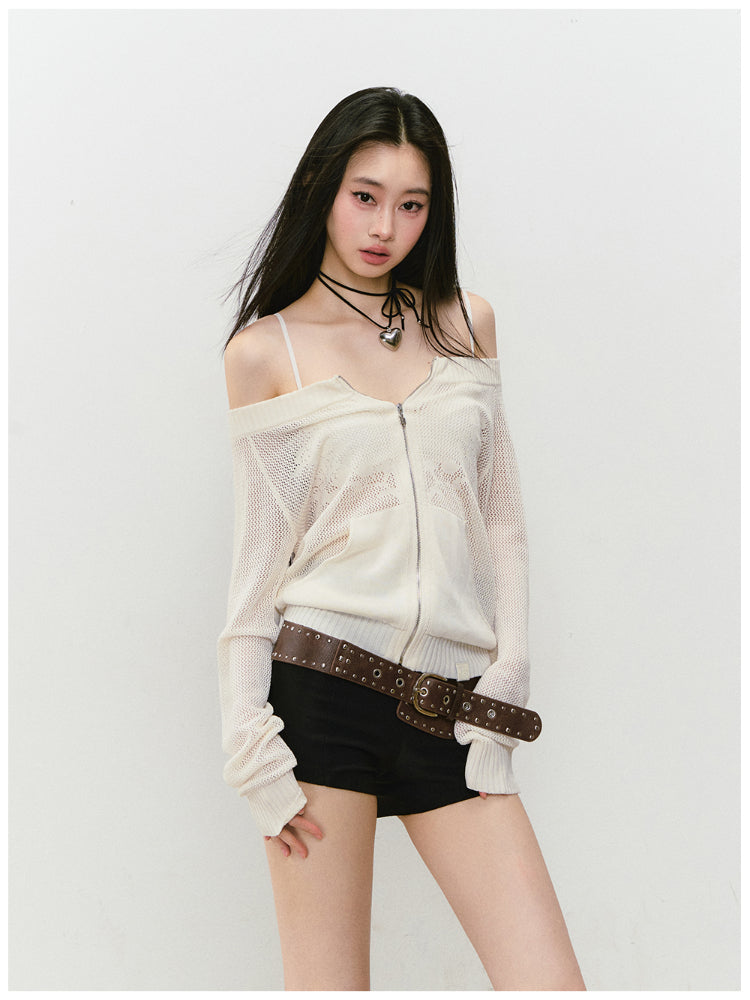 Knitted Floral Convertible Hollow-out Coat - CHINASQUAD