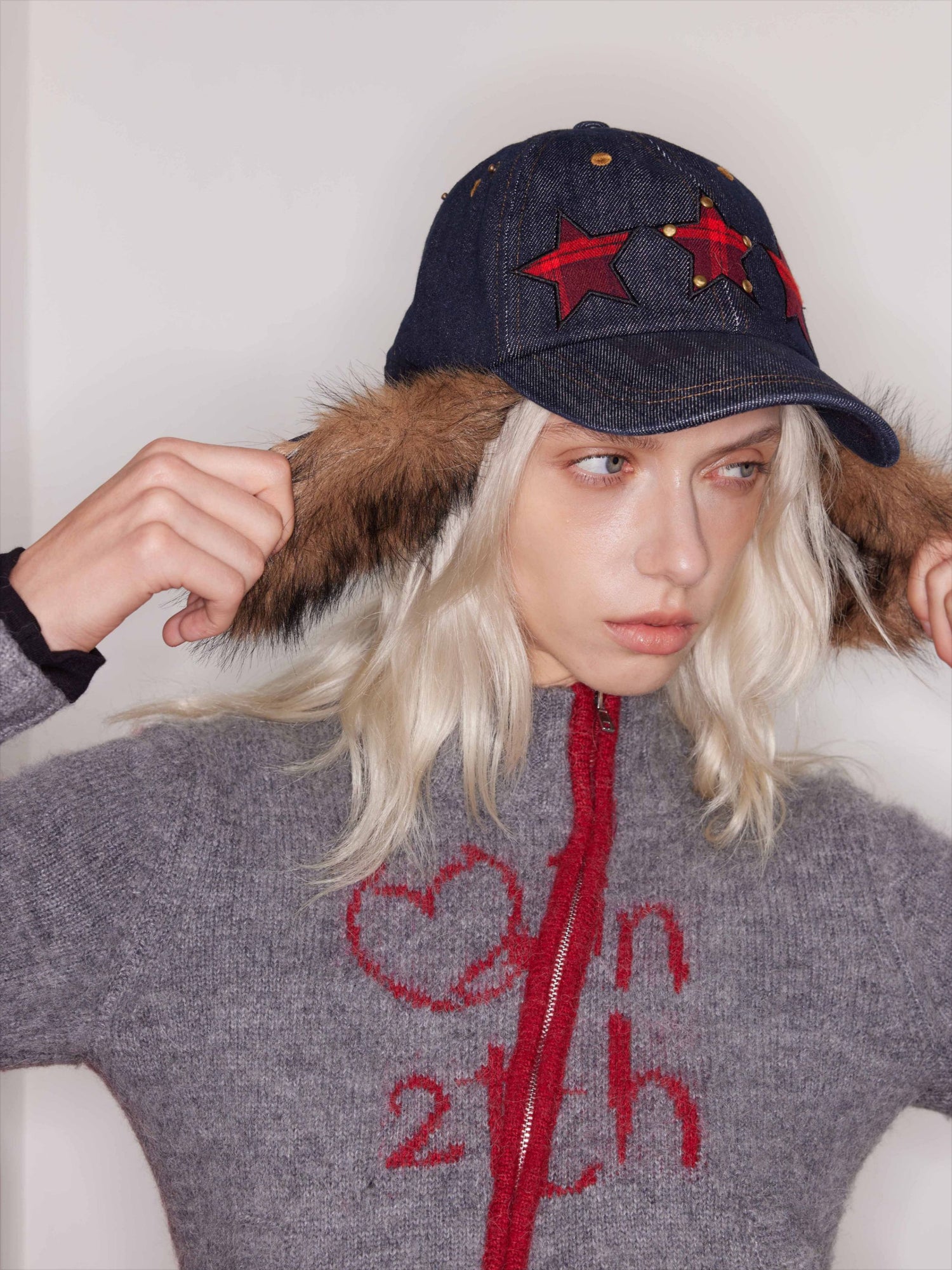 Detachable Fur Embroidered Baseball Cap - CHINASQUAD