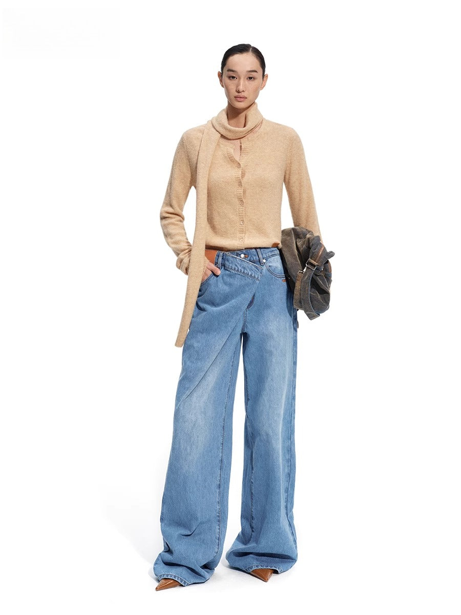 "Rose Series" Alpaca Wool & Scarf Collar Knit Cardigan - CHINASQUAD