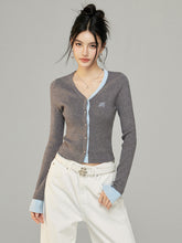 Contrast V-Neck Knit Cardigan - CHINASQUAD