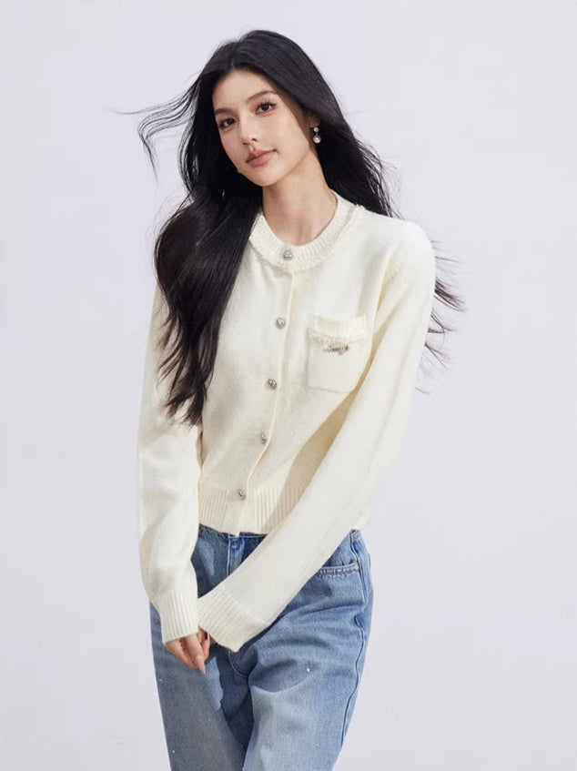 Shimmer-Thread Tweed-Inspired Knit Sweater