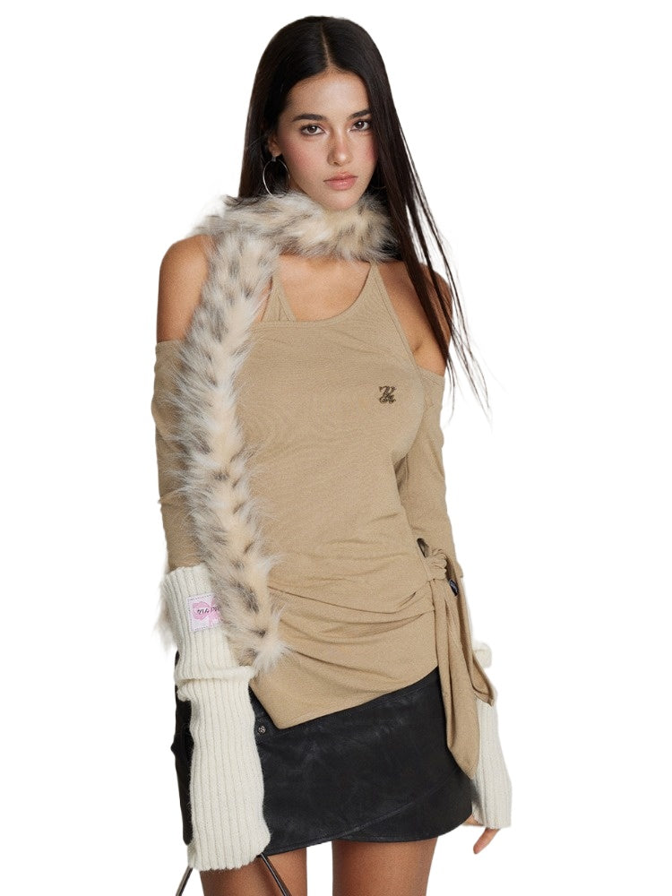 Off-Shoulder Two-Way Tie Irregular T-Shirt - CHINASQUAD