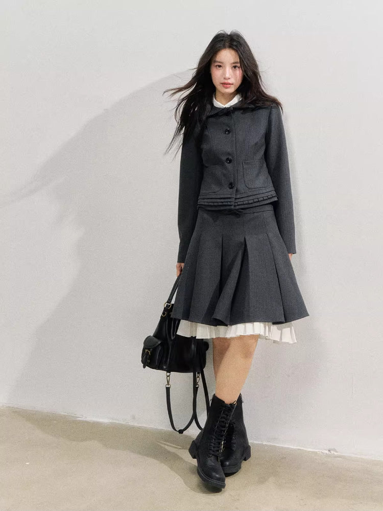 Preppy Style Lapel Suit Jacket & Skirt Set