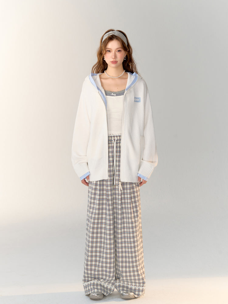 Lace-Trimmed Plaid Wide-Legged Pants - CHINASQUAD