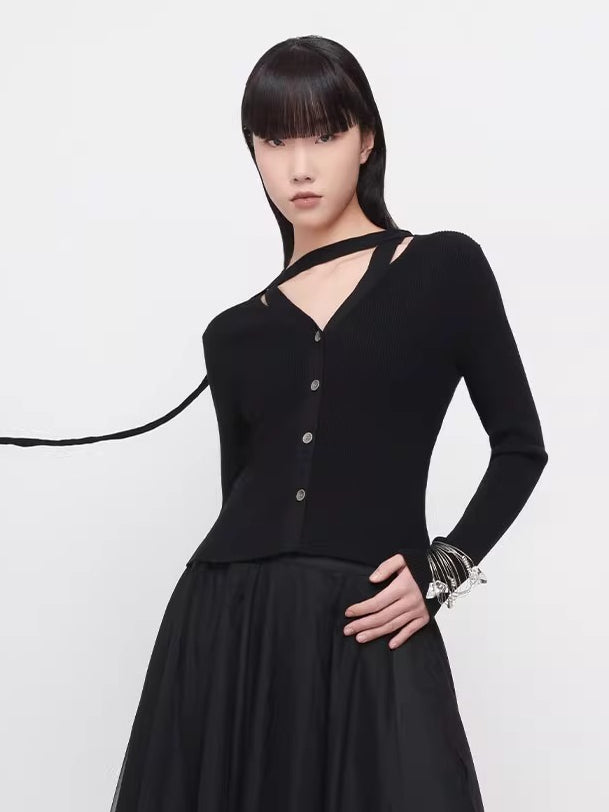 Vintage Wool Halter-Tie Cardigan Knit Top