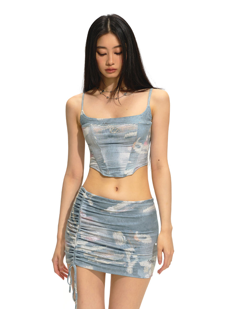 Short Bone Structure U-Neck Tank Top & Skirt Set - CHINASQUAD