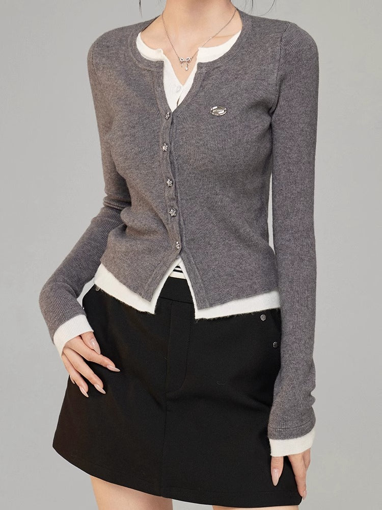 Contrast Layered Knit Cardigan - CHINASQUAD