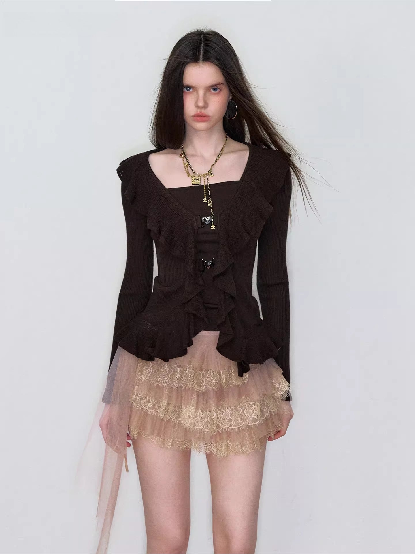 Faux Ruffle Detail Layered Knit Top