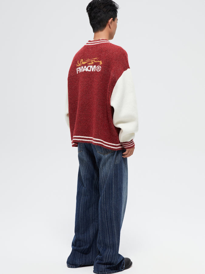 Vintage Crest Jacquard Knit Cardigan - CHINASQUAD