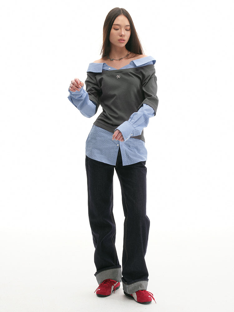 Relaxed-Fit High-Waisted V-Jeans - CHINASQUAD