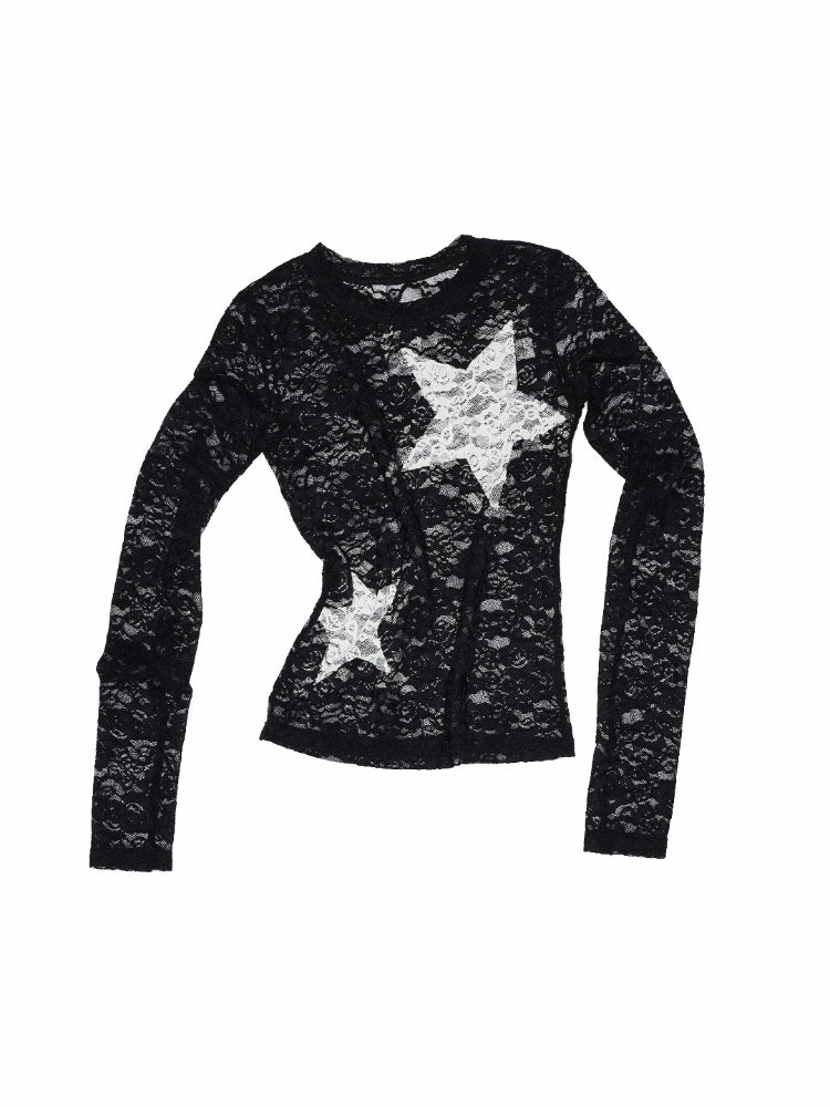 Color-Block Patch Lace Bottoming Top