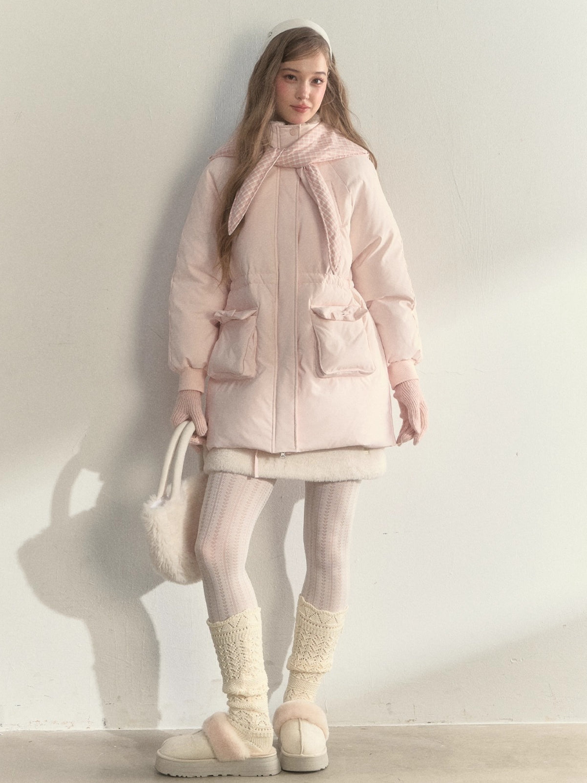 Blush Scarf-Hood Down Coat