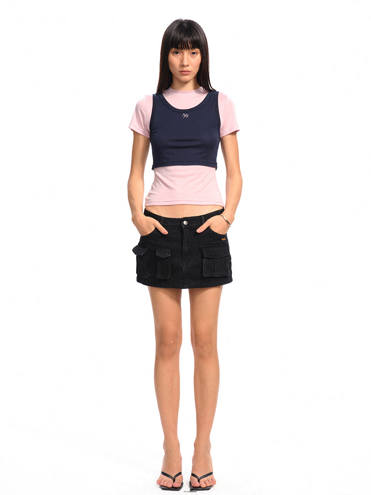Asymmetrical Low - Rise Straight - Cut Denim Mini Skirt - CHINASQUAD