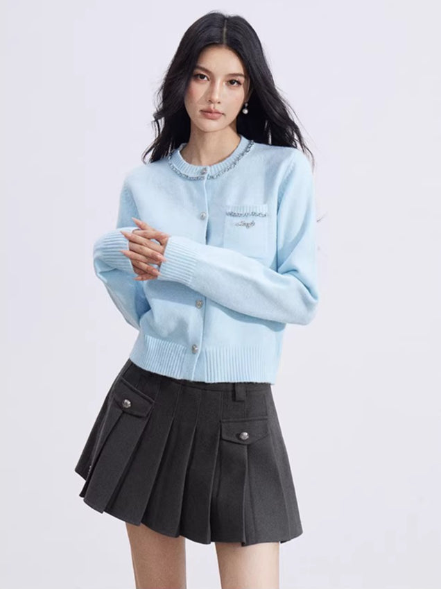 Shimmer-Thread Tweed-Inspired Knit Sweater