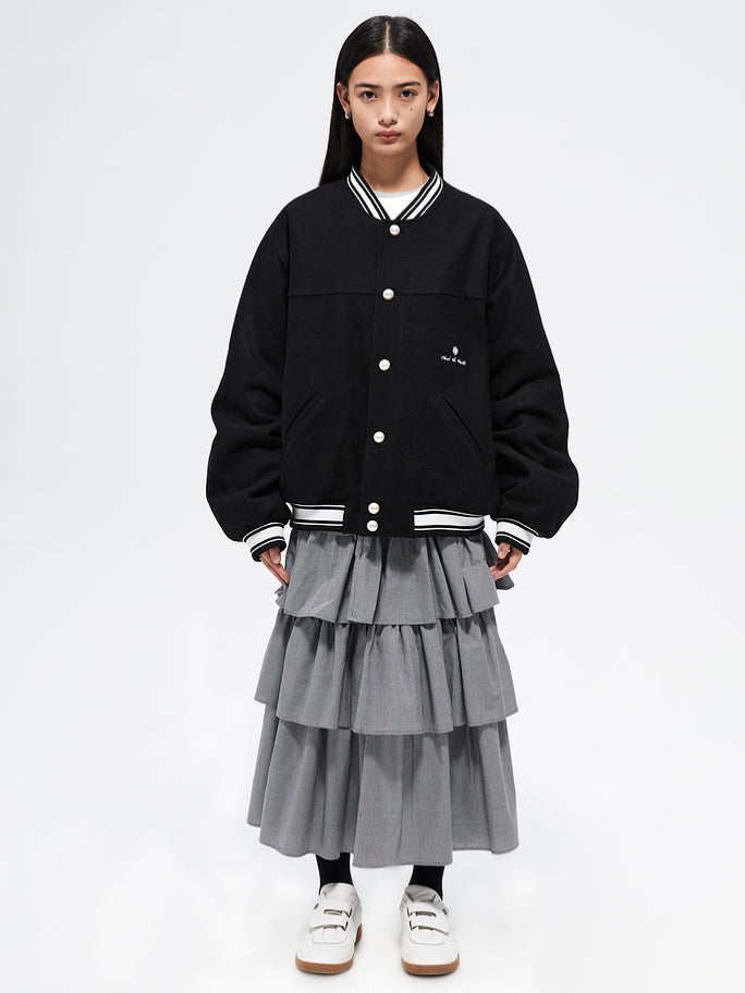 Black Vintage Heavy Wool Baseball Jacket - CHINASQUAD