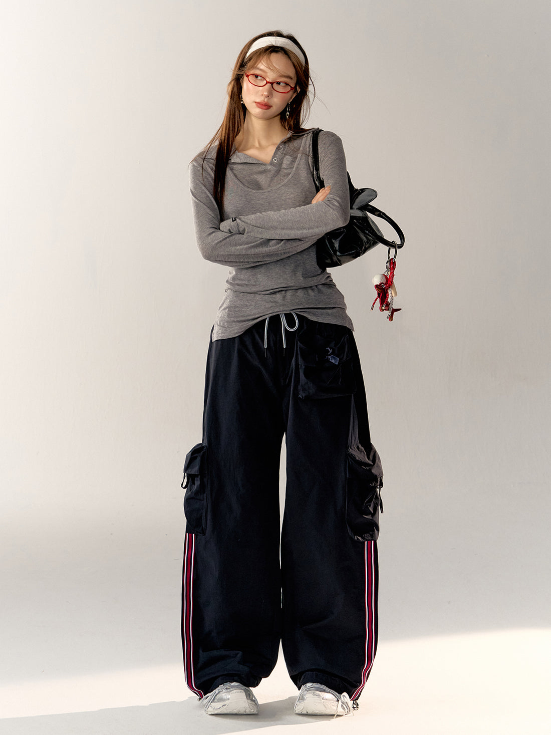 Striped Tape Drawstring Loose Wide-Leg Pants - CHINASQUAD