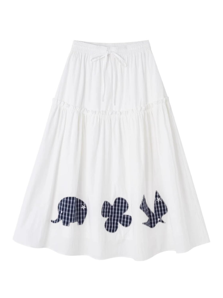 Pleated Patchwork Midi Skirt