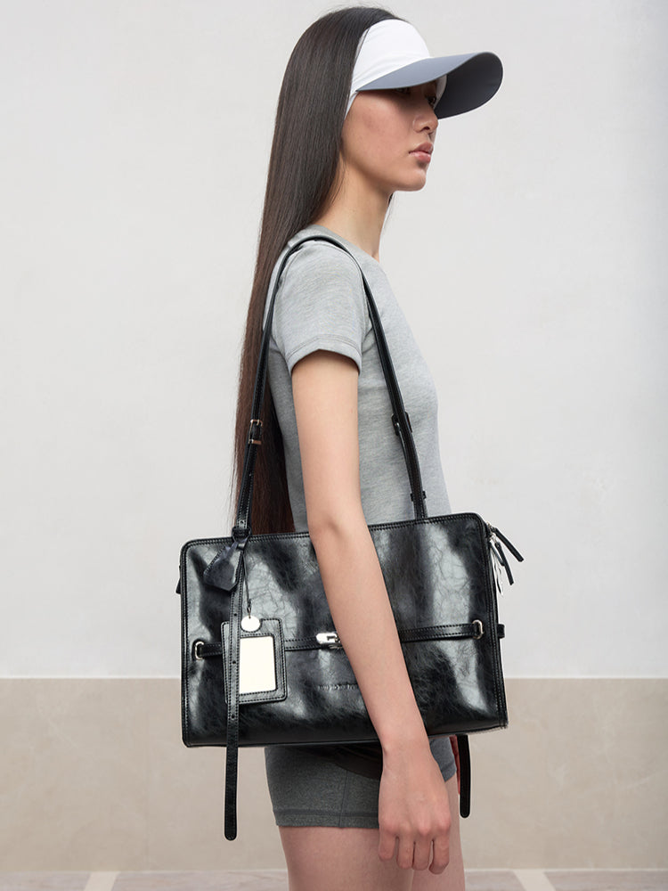 Black Microfiber Leather Water-Repellent Crossbody Bag - CHINASQUAD