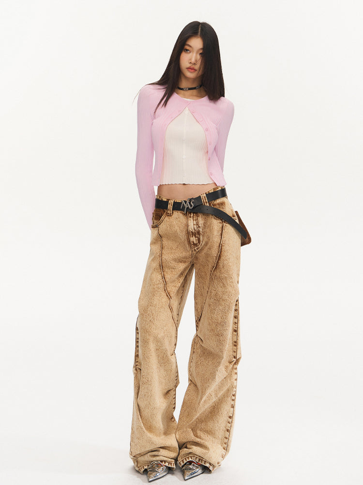 Layered Collar Long-Sleeve Knit Cardigan - CHINASQUAD