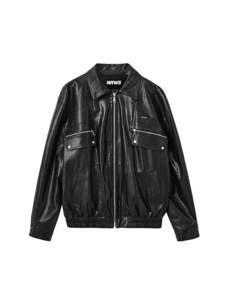 Black & White Vintage Silhouette Collar Moto Jacket - CHINASQUAD