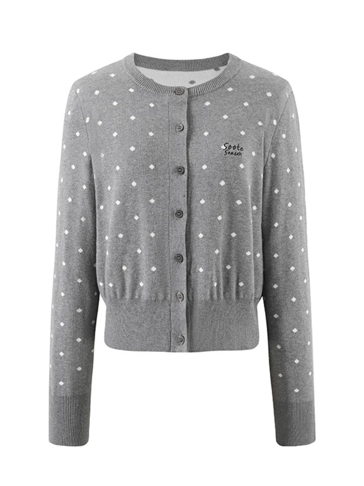 Polka Dot Jacquard Knit Cardigan