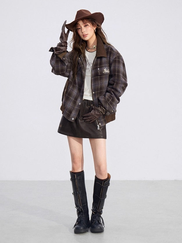 Melange Wool-Blend Quilted Plaid Jacket