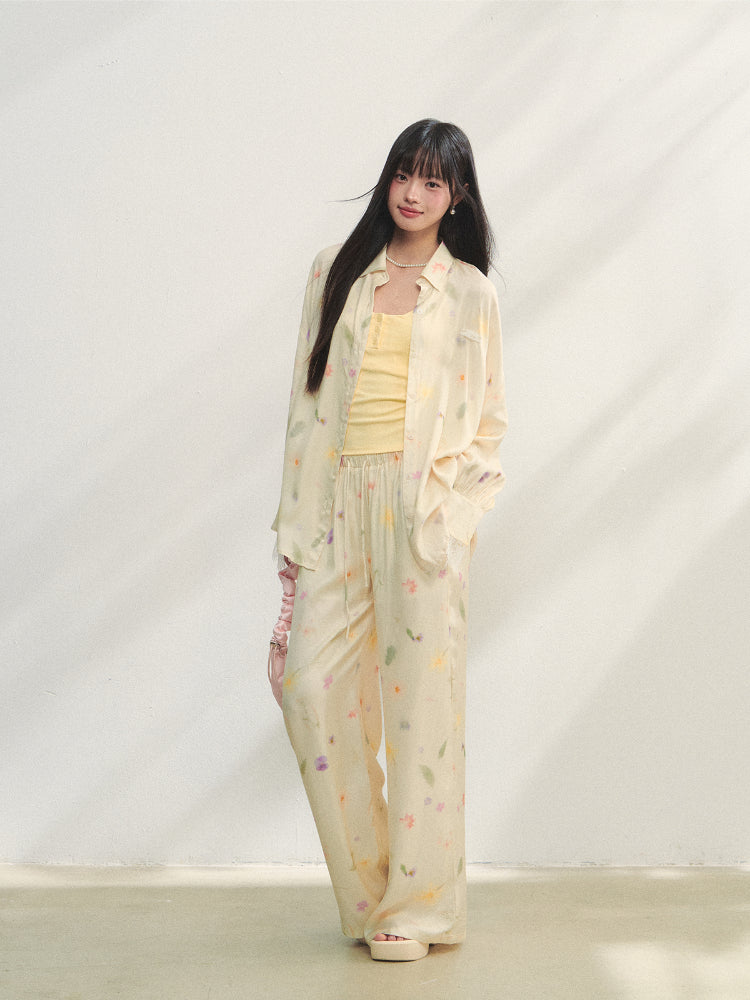 Floral Elastic Waist Straight Leg Casual Pants - CHINASQUAD