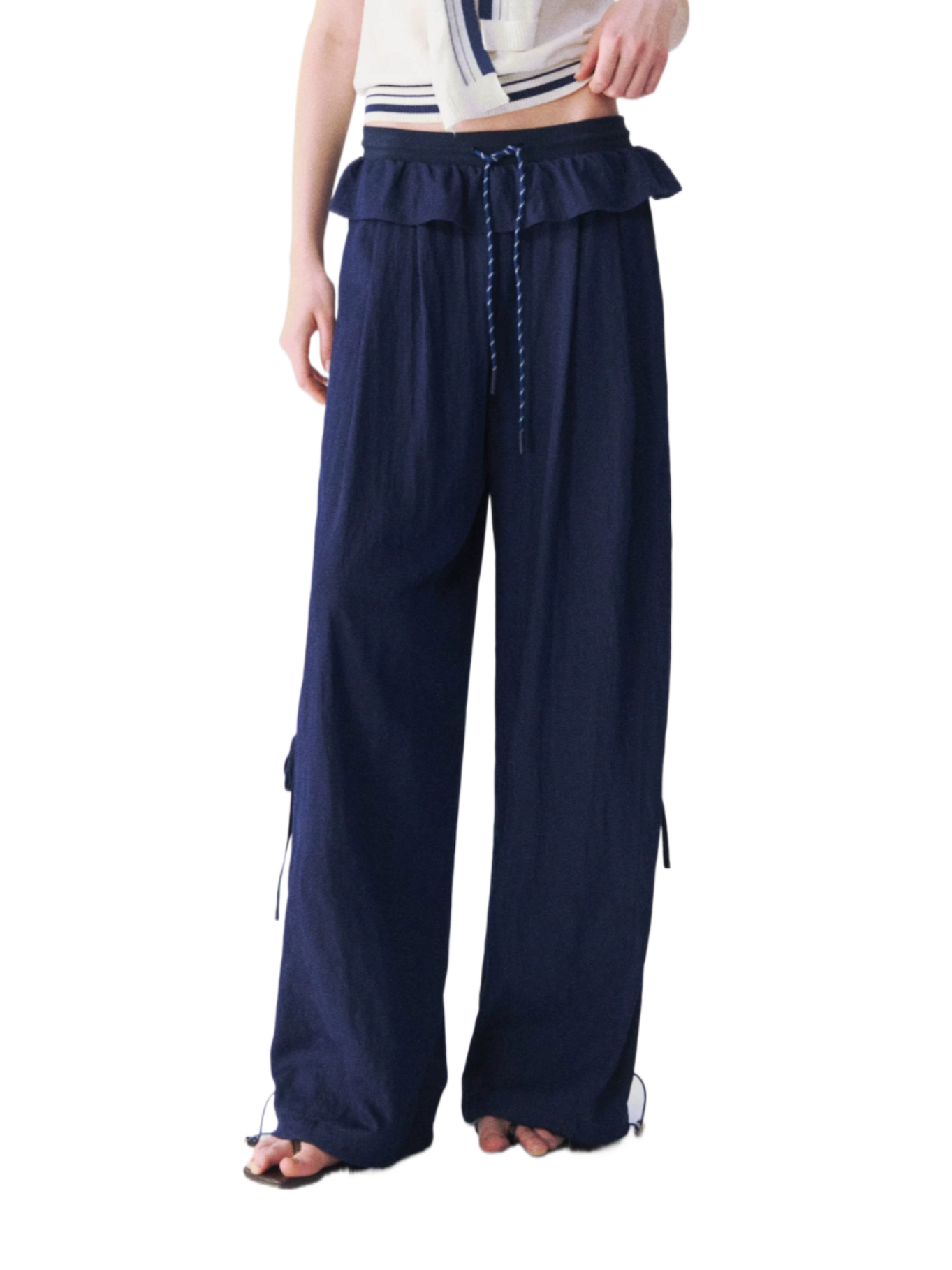 Relaxed Bubble-Waist Wide-Leg Trousers