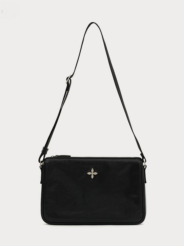 Black & Silver Badge Leather Bag - CHINASQUAD