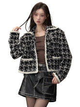 Black Short Plaid Wool Jacket - CHINASQUAD