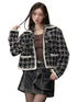 Black Short Plaid Wool Jacket - CHINASQUAD