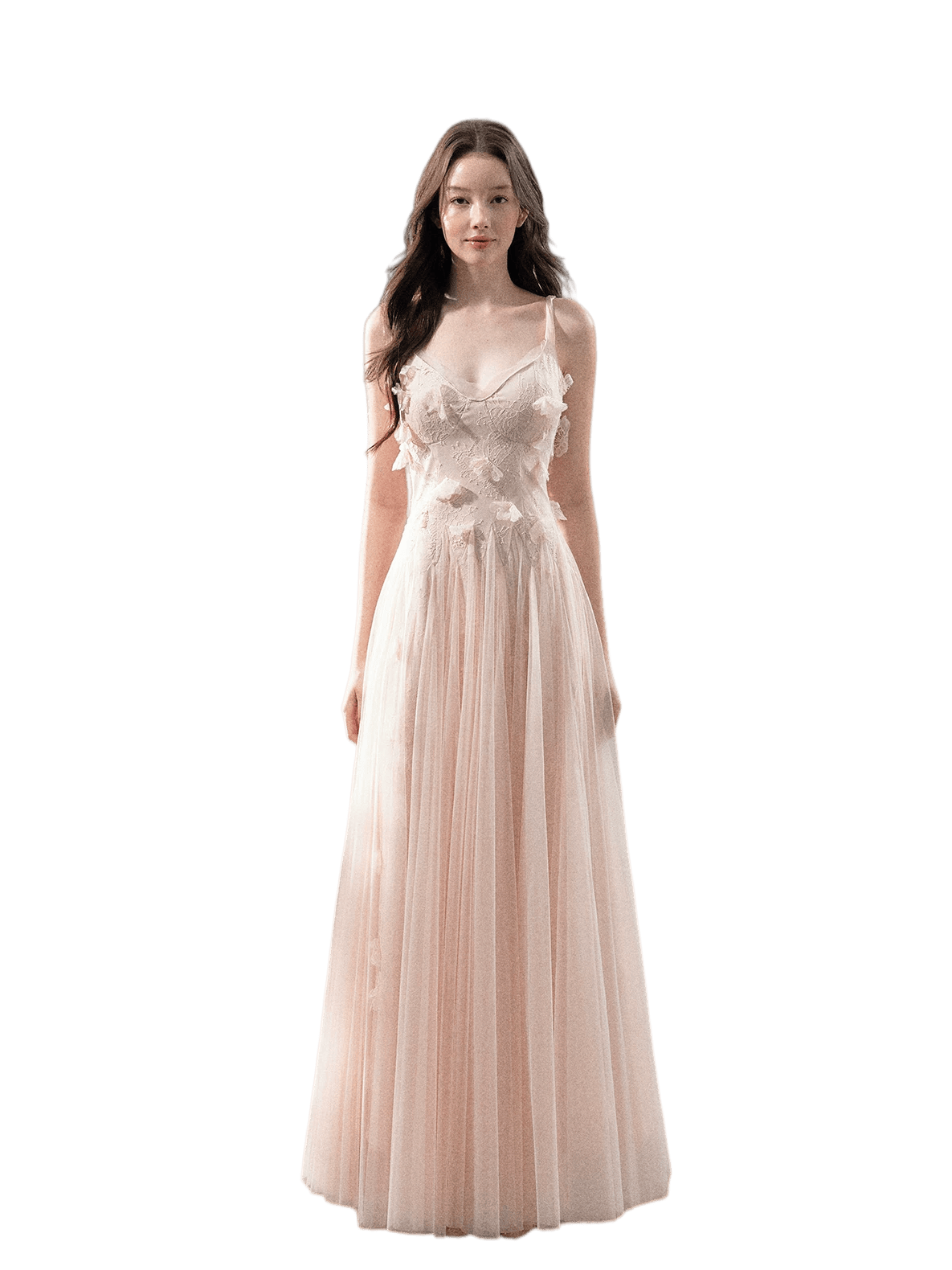 Peach Mist Floral Tulle Layered Slip Maxi Dress