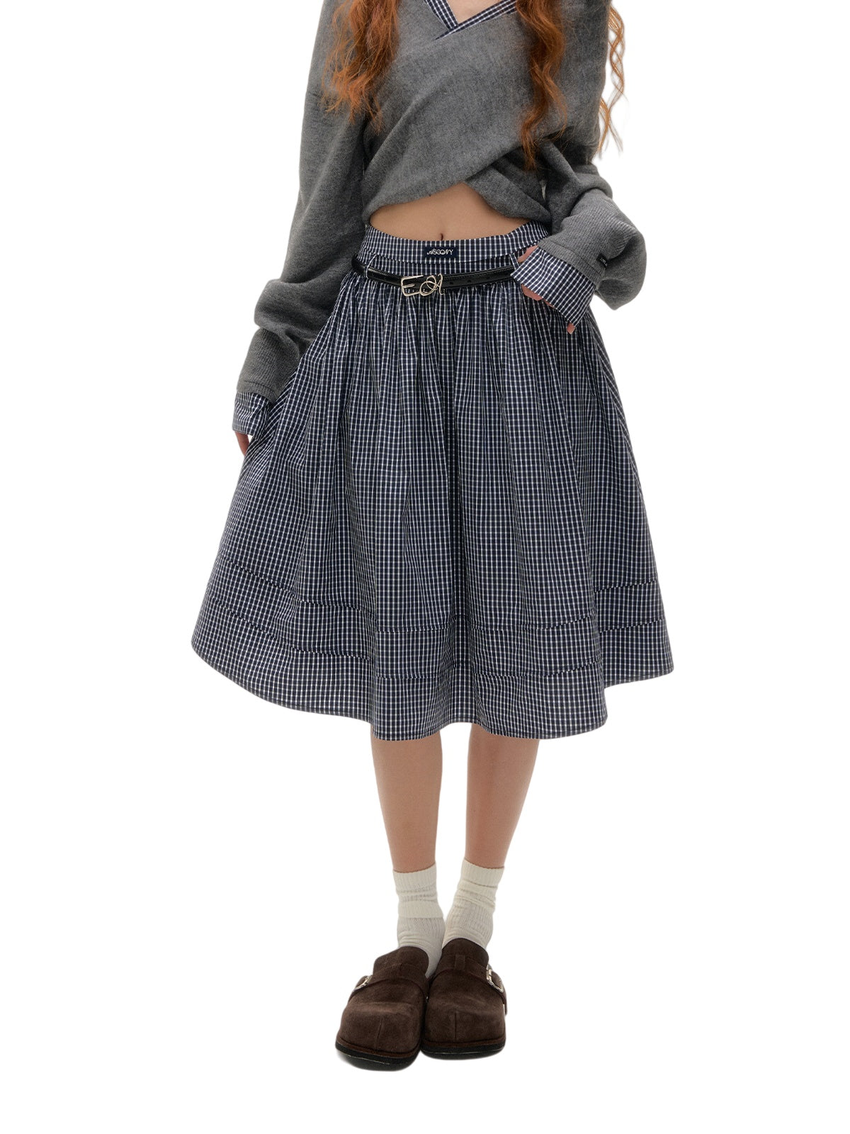 Plaid Pleated Mid-Length Skirt - CHINASQUAD