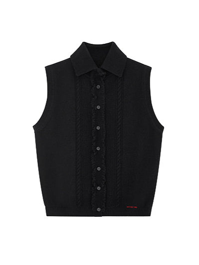 Collared Knit Tank Top Cardigan - CHINASQUAD